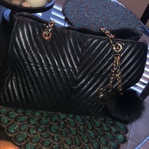 Michael Kors Quilted Chevron Black Leather Tote
